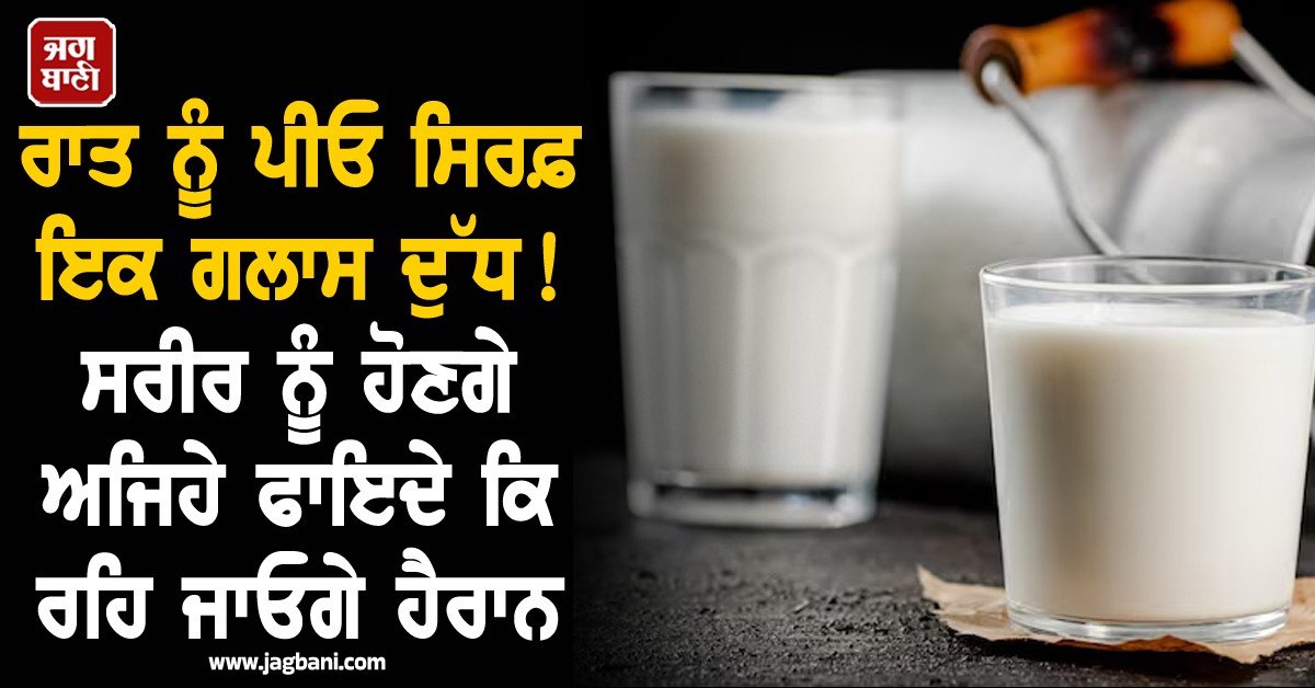 ਰਾਤ ਨੂੰ ਪੀਓ ਸਿਰਫ਼ ਇਕ ਗਲਾਸ ਦੁੱਧ ! ਸਰੀਰ ਨੂੰ ਹੋਣਗੇ ਅਜਿਹੇ ਫਾਇਦੇ ਕਿ ਰਹਿ ਜਾਓਗੇ ਹੈਰਾਨ