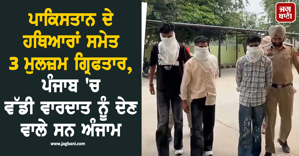ਪਾਕਿਸਤਾਨ ਦੇ ਹਥਿਆਰਾਂ ਸਮੇਤ 3 ਮੁਲਜ਼ਮ ਗ੍ਰਿਫਤਾਰ, ਪੰਜਾਬ 'ਚ ਵੱਡੀ ਵਾਰਦਾਤ ਨੂੰ ਦੇਣ ਵਾਲੇ ਸਨ ਅੰਜਾਮ