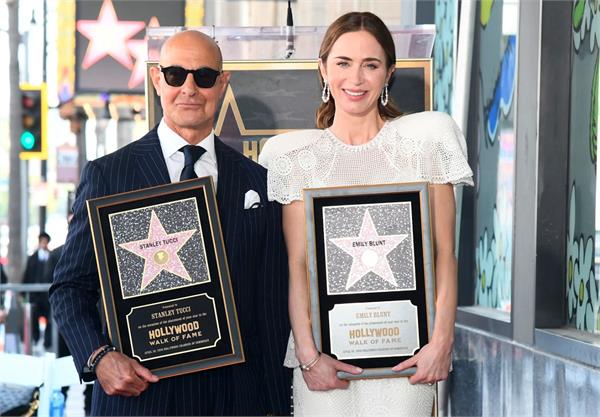 emily blunt and stanley tucci inducted into hollywood   walk of fame  