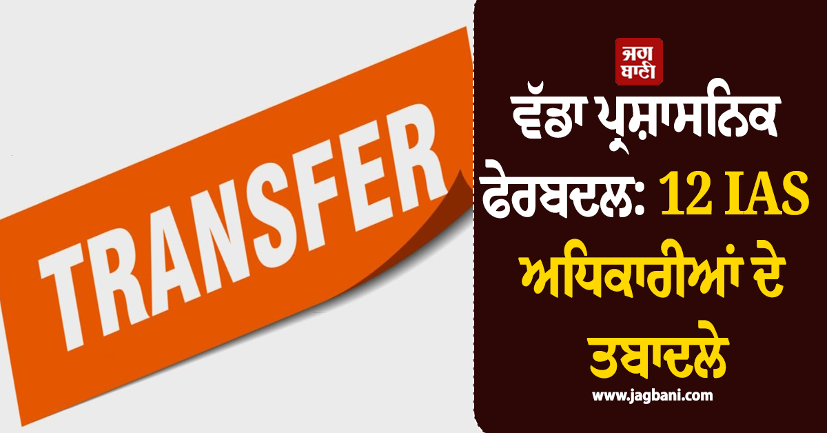 ਵੱਡਾ ਪ੍ਰਸ਼ਾਸਨਿਕ ਫੇਰਬਦਲ: ਮਹਾਰਾਸ਼ਟਰ ''ਚ 12 IAS ਅਧਿਕਾਰੀਆਂ ਦੇ ਹੋਏ ਤਬਾਦਲੇ
