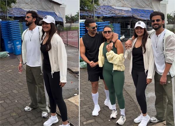 sonakshi and zaheer arrive to shoot for the new episode of talk show