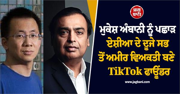 tiktok founder surpasses mukesh ambani to become asia  s second richest person