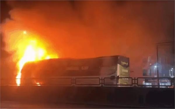 bus bursts into flames