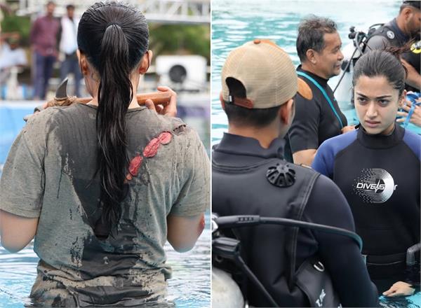 rashmika shoots india  s first female led underwater fight sequence for mysaa