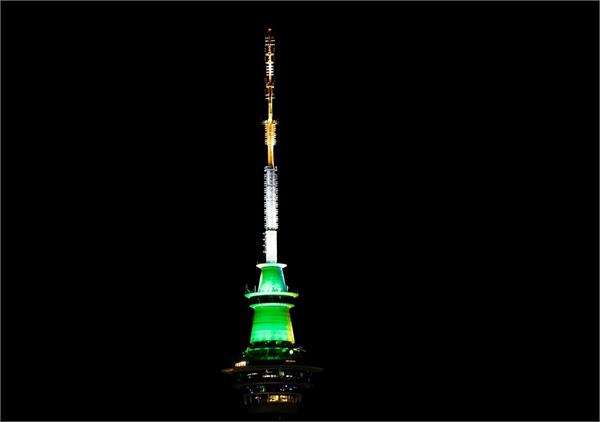 sky tower illuminates in indian tricolour