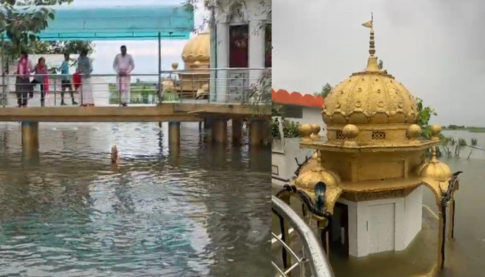 ਸਰਹੱਦੀ ਪਿੰਡ ਹਰਦਾਨ ਵਿਖੇ ਸ਼ਿਵ ਧਾਮ ਦੋਮੂੰਹਾ ਮੰਦਰ ਦੇ ਸਰੋਵਰ ''ਚ ਵੜਿਆ ਪਾਣੀ, ਨੇੜਲੇ ਖੇਤ ਵੀ ਡੁੱਬੇ