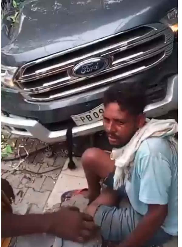 a speeding car ran over laborers sitting by the roadside