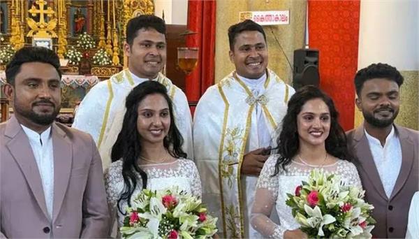 twin brides  twin grooms and twin priest