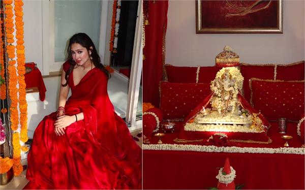 pashmina roshan welcomes ganpati bappa home