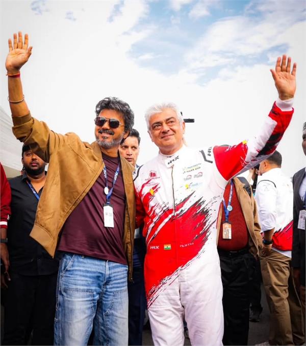   thalapathy vijay   and   thala   ajith share a warm meeting at silverstone